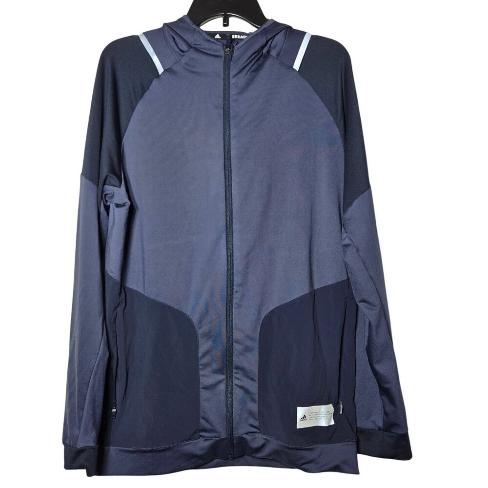 Adidas Mens Track Top Full Zip Jacket Medium HB6532 Active Stretch Hood‎